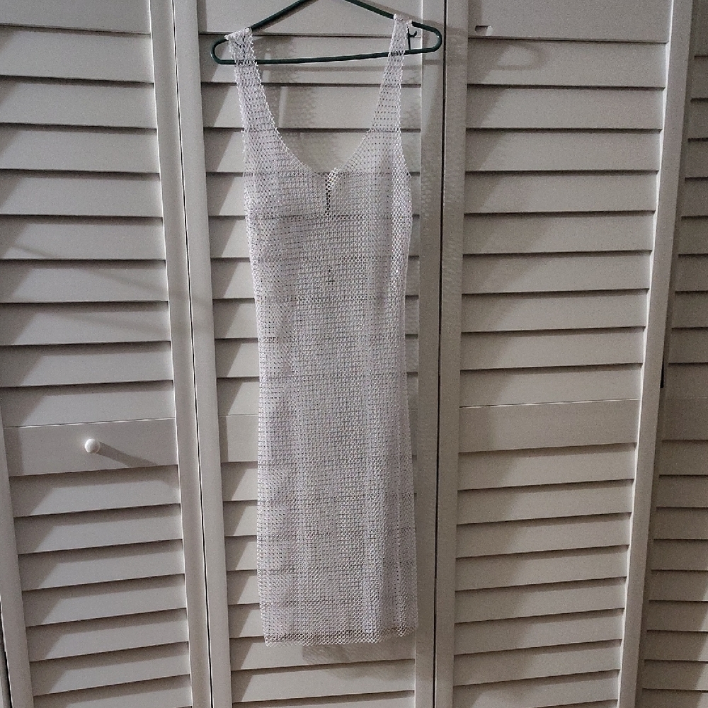 Nwt White Mesh Sleeveless Coverup  Dress